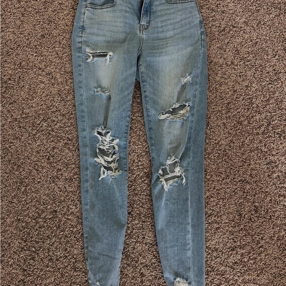 American Eagle Outfitters Blue Skinny Jeans with Distressed Details